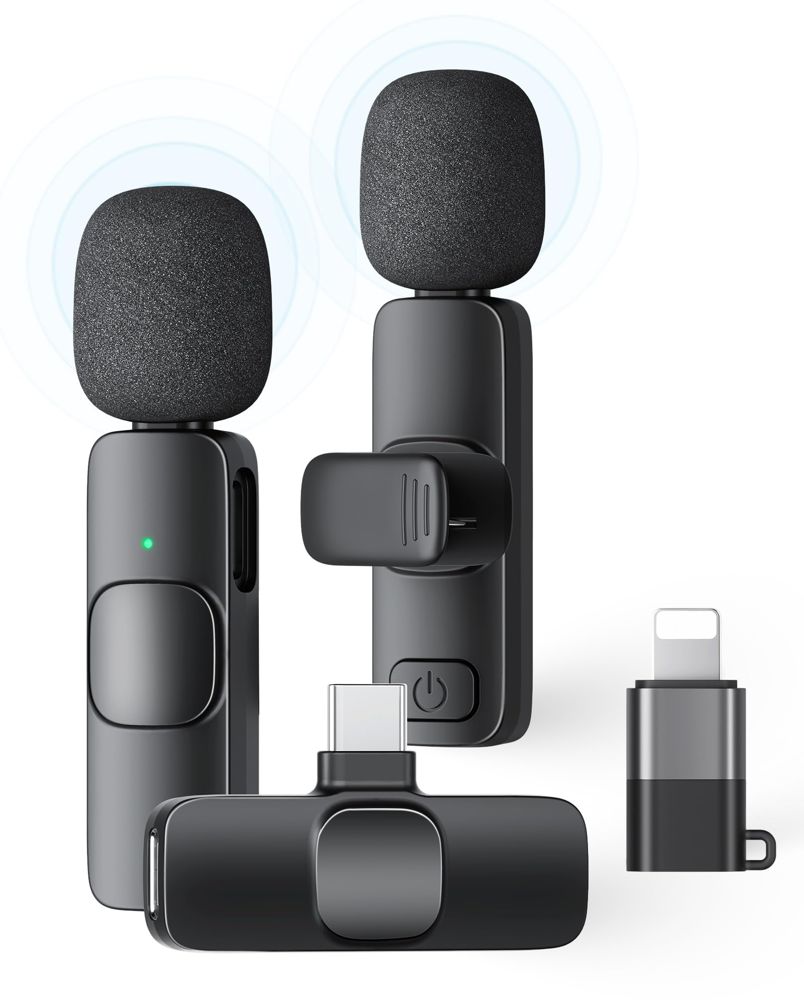 2 Pack Wireless Lavalier Microphone for iPhone iPad and Android Phone, Lapel Mic Plug and Play Wireless Mic Noise Reduction Mini Microphone for Video Recording Interview Podcast Vlog YouTube Tiktok