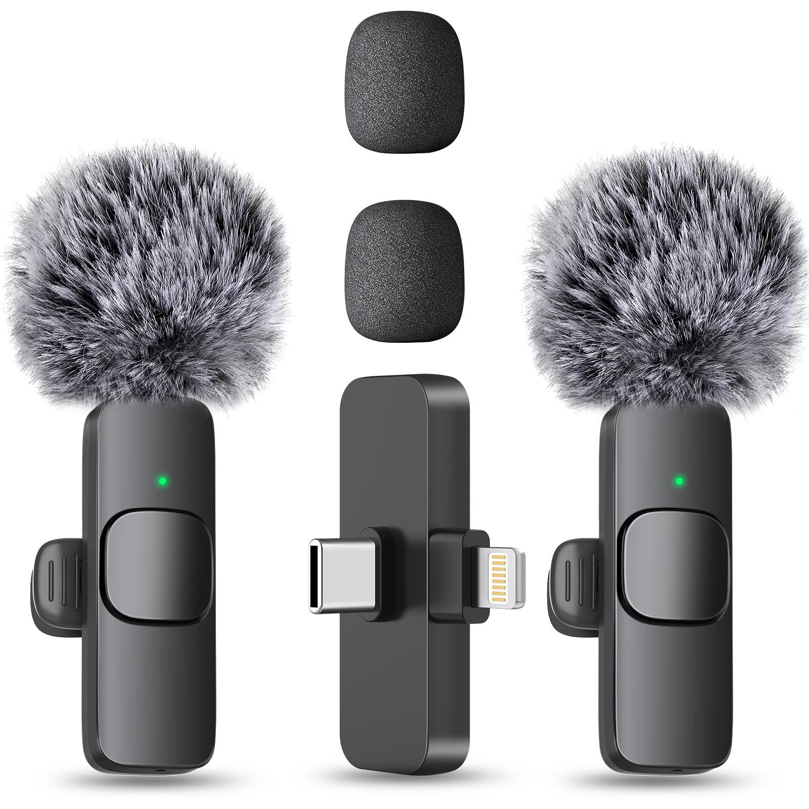 MAYBESTA Wireless Mini Microphone for iPhone, Android Phone - 2 Pack Lavalier Lapel Mic for Audio Video Recording - Clip on Content Creator Microphones for YouTube Tiktok Podcast Vlogging